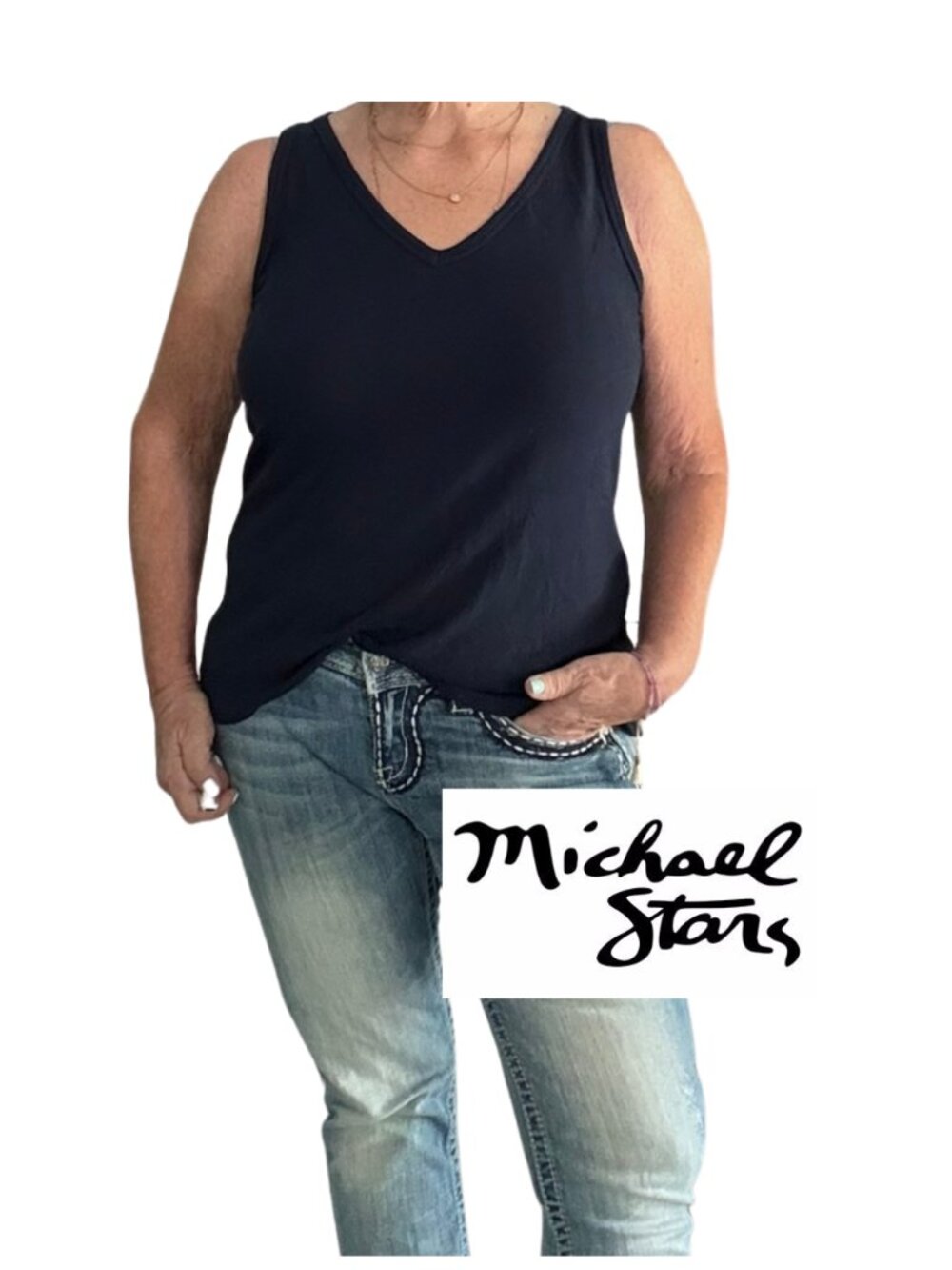 Michael Stars Navy Blue V-Neck Cotton Tank Top - Sz Large